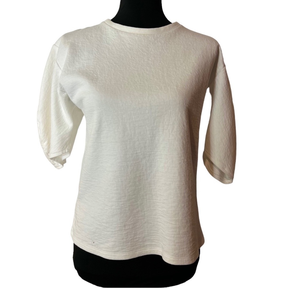 ZARA white puff sleeve pull over white shirt
